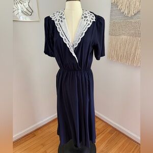 Vintage Navy Dress with Battenberg Lace Collar